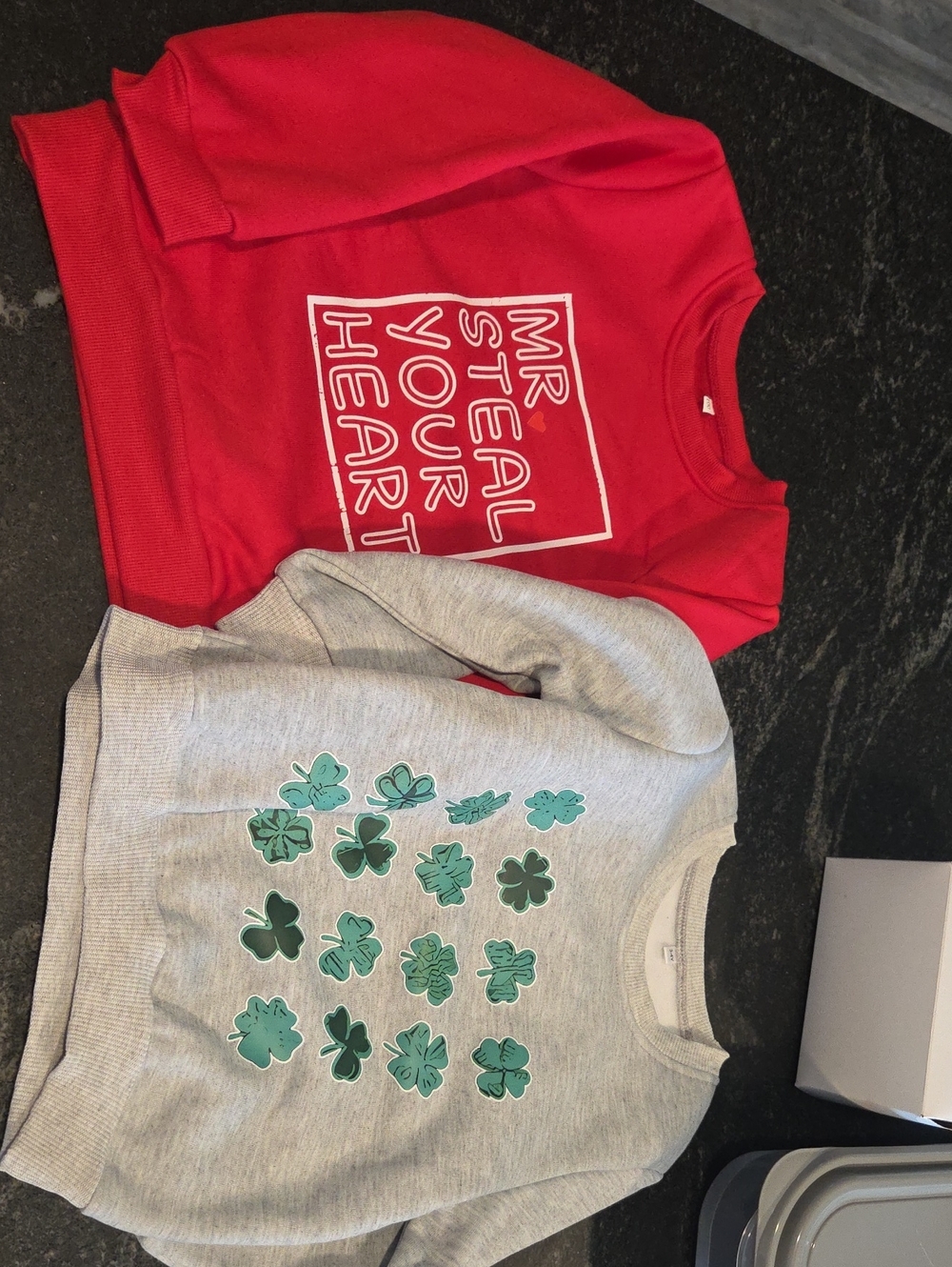 Kids Red Sweatshirt "Mr Steal Your Heart" and Grey Clover Sweatshirt Set
